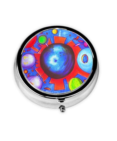 Cartoon Universeround Pill Box 3 Compartment Round Pill Box Organizer &Portable Travel Pill Box for Traveling.