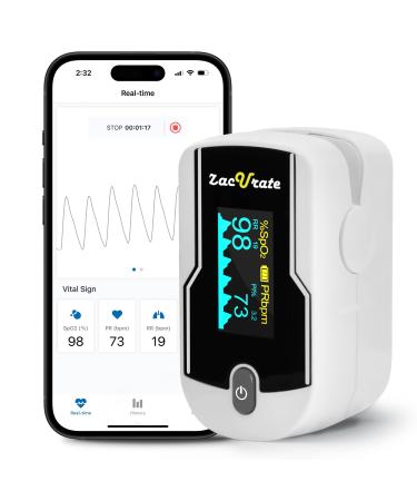 2024 Zacurate 500E-B Wireless Bluetooth Fingertip Blood Pulse Oximeter Monitor with FREE App SpO2 Heart Rate Plethysmograph and Perfusion Index Finger Oxygen Sensor Meter