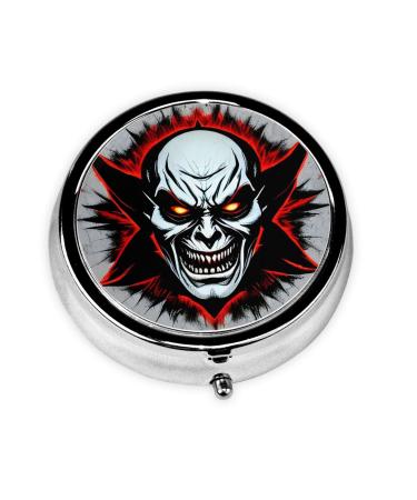 Red and Black Evil Ghostround Pill Box 3 Compartment Round Pill Box Organizer Portable Travel Pill Box for Traveling.
