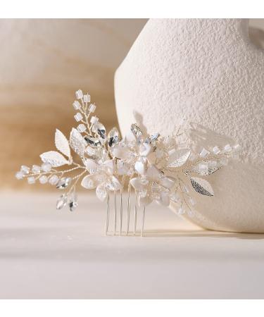 SWEETV Wedding Hair Comb Clip Bridal Crystal Wedding Hair Accessories for Brides and Bridesmaid, Silver 2.Silver