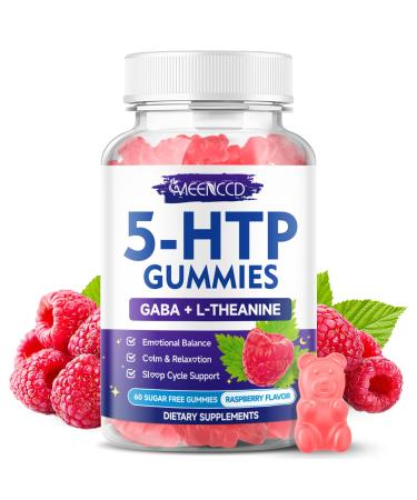 5-HTP Gummies 300mg 5-HTP Supplement with 200mg L-Theanine & 50mg GABA GABA Supplements for Adults Sugar Free Raspberry Flavor 60 Count 60 Count (Pack of 1)