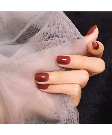Bohend pure short false nails glossy acrylic fake nail tips daily use date party nail tips for women and girls (red) - Buy Online on GoSupps.com