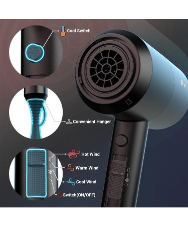 SHRATE 1800W Hair Dryer with Diffuser and 2 Nozzles - Negative Ion Technology, Constant Temperature Hair Care, 3 Heat/2 Speed Settings - Ideal for Curly Hair (Black) - Buy Online on GoSupps.com