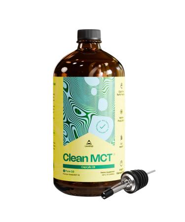 LevelUp Clean MCT Oil - 100% Caprylic C8 for Energy Focus Gut Health Brain Superfuel - Keto Supplement for Ketogenic Coffee and Ketones - Non-GMO (32 oz Glass Bottle) 32 Fl Oz (Pack of 1)