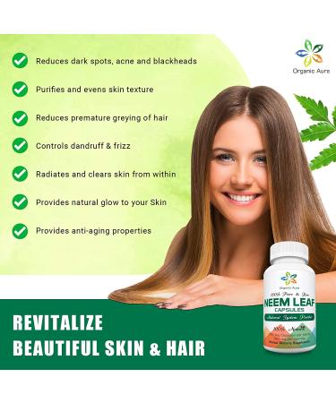 Organic Aura Premium Neem Capsules - USDA Certified, 100% Pure, Detoxifying Superfood - Non-GMO & Gluten Free - Buy Online on GoSupps.com