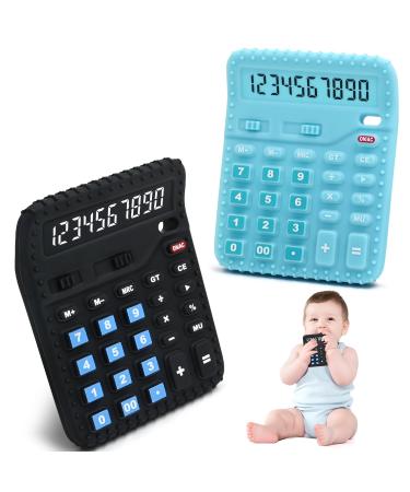 Baby teething teeth for 6 to 12 months young girls gifts silicone calculator infant biting codes for 3 6 12 18 months sensory travel bite ring toys black & blue