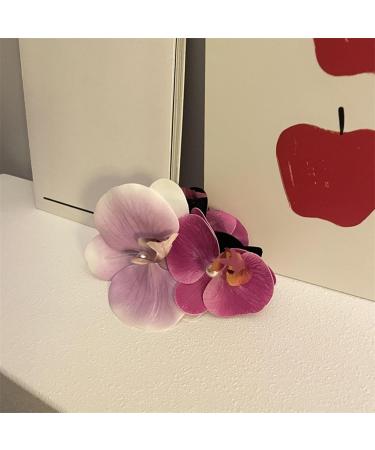 Bow Orchid Flower Decor Hair Claw Faux Pearl Inlaid Flower Hair Grip Secure Hold Back Head Hair Claw Hair Accessories Purple - Buy Online on GoSupps.com