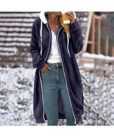 Hanxiulin Oversized Plush Hoodie Jacket - Warm Women's Winter Coat Windproof Reversible - Dark Blue 4XL Transition Jacket for Autumn & Winter - Buy Online on GoSupps.com