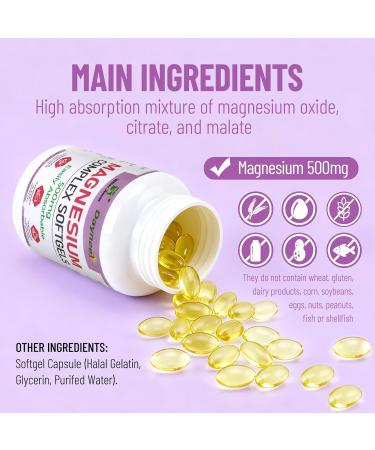 Wins Town Magnesium Softgels 500mg, Highly Absorbable Blend of Magnesium Oxide, Citrate & Malate to Help Support Heart, Nerve Health & Relaxation, 100 Capsules - Buy Online on GoSupps.com