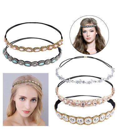 Zoylink 5-Piece Elastic Hair Bands & Crystal Rhinestone Head Chain - Multicolored Hair Accessories for Women - Buy Online on GoSupps.com
