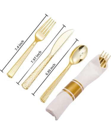 N9R 30 Pack Pre Rolled Gold Plastic Cutlery Set with Napkins - Disposable Silverware Set for Party and Wedding - Buy Online on GoSupps.com