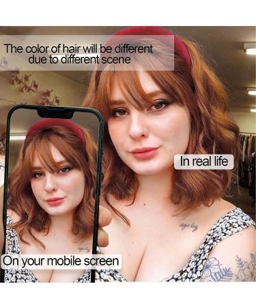 QYDEERY Auburn Brown Bob Wig with Bangs - 14 Inch Short Wavy Synthetic Heat Resistant Wig for Women | Shoulder Length Curly Bob Wig for Daily & Party Wear - Buy Online on GoSupps.com