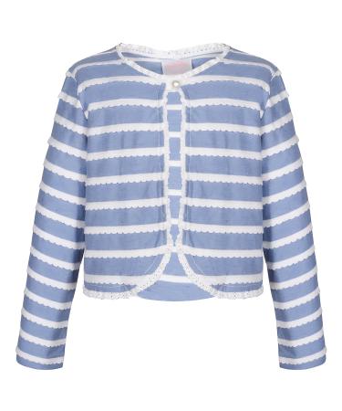 BONNY BILLY Girls Cardigan Long Sleeve Knitted Cotton Bolero Shrug Kids Clothing 10-11 Years Stripe Blue