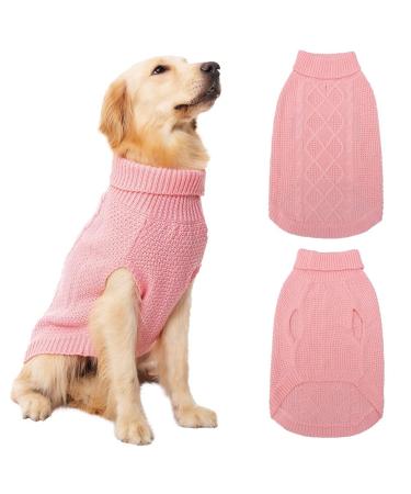 Mihachi Turtleneck Dog Sweater - Winter Coat Apparel Classic Cable Knit Clothes with Leash Hole for Cold Weather, Ideal Gift for Pet in New Year Large Flesh pink