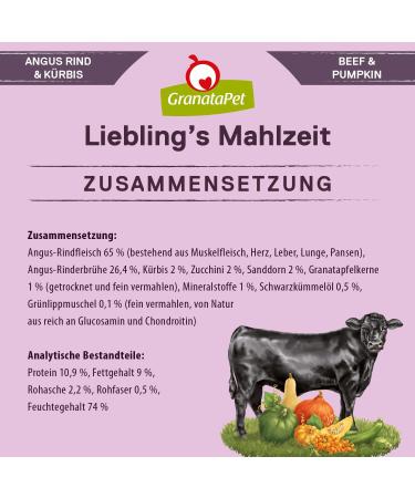 Granatapet Liebling's Meal Angus Beef & Pumpkin Wet Dog Food - Grain & Sugar Free 6 x 800g - Premium Single Feed - Buy Online on GoSupps.com