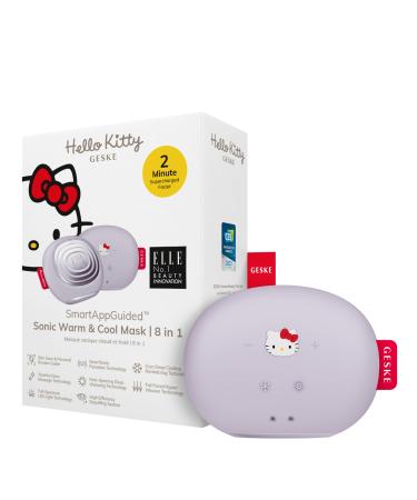 Geske x Hello Kitty |SmartAppGuided Sonic Warm & Cool Mask |8 in 1 |Beauty LED face mask |Red light therapy |Heat |Cooling |Increased facial care intakeFacial massage device Hello Kitty Purple