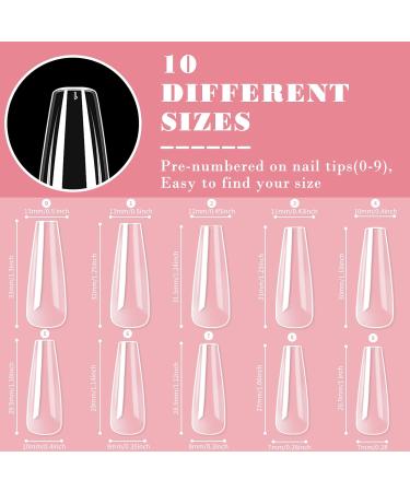 500PC Ballerina Fake Nails | Long Coffin Acrylic Full Cover Tips | 10 Sizes Transparent Artificial Nails for Nail Art - Buy Online on GoSupps.com