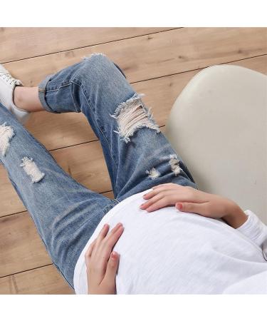 Spritumn-Home Maternity Jeans for Women UK | Solid Blue Skinny Fit Ripped Jeans | Over The Bump Vintage Stretch Denim Leggings | 4XL - Buy Online on GoSupps.com