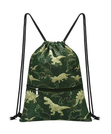 WAWSAM Drawstring Backpack for Kids - Sports Gym Bag Waterproof Beach Swimming School Travel Sackpack Dinosaur C