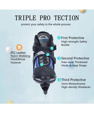 DUWIN Adjustable Ice Hockey Skates | Black Blue XL | For Boys Girls Youth Men Women Beginners | Size (8-10) Women's / (7-9) Men's - Buy Online on GoSupps.com