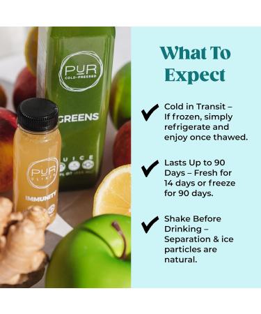 PUR Cold-Pressed Juice CUR Juice Cleanse with Wellness Shots Supports Digestion Immunity & Energy Greens Lemonade Celery Kick & More 12 Bottles & 6 Functional Shots - Buy Online on GoSupps.com