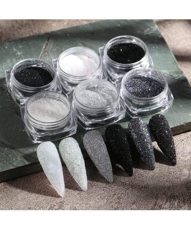 6 Jars Nail Glitter Powder Black White Silver Dust French Nail Sugar Glitter for Manicure Decorations - DIY Crafts - Buy Online on GoSupps.com