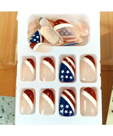July 4th Almond Press On False Nails Set - Independence Day Glue On Fake Nails - Pointed Design for Women - Z207 - Buy Online on GoSupps.com
