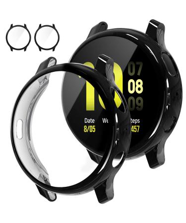 2Pack Tensea Compatible with Samsung Galaxy Watch Active 2 Screen Protector Case 44mm Bumper Full Around Cover for Samsung Galaxy Watch Active2 44 (Black 44mm) Black 44mm
