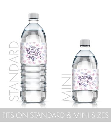 Girl Baby Shower Butterfly Water Bottle Labels - 24 Count Pink & Purple Waterproof Wrappers - Buy Online on GoSupps.com