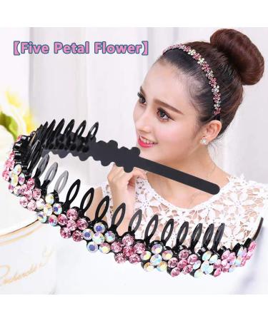 6-Pack Rhinestone Teeth Combs & Flower Crystal Hair Bands for Women - Non-Slip Hard Plastic Head Straps in 6 Shiny Colors | Luolipeya - Buy Online on GoSupps.com