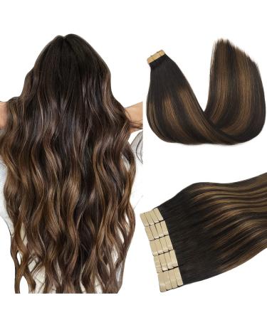 Hair Extensions Tape in Human Hair, Dark Brown to Chestnut Brown 50g 20pcs 16 Inch, DOORES Tape in Hair Extensions Real Human Hair Skin Weft Remy Hair Extensions Straight Hair 16 Inch #2/6/2 Dark Brown to Chestnut Brown