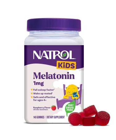 Natrol Kids Melatonin Gummies 1mg Children's Melatonin for Restful Sleep 140 Raspberry-Flavored Sleep Gummies 140 Day Supply Raspberry 140 Count (Pack of 1)