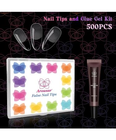 Arousar Almond Gel Nail Tips Set - 500pcs Clear Acrylic Extension in 10 Sizes with Glue Gel - DIY Nail Art Kit - Buy Online on GoSupps.com