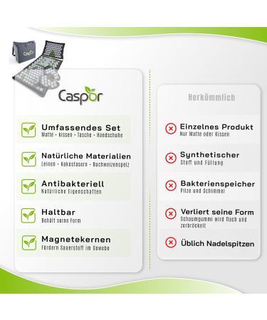CASPOR Acupressure Eco Set | 3-in-1 Acupuncture Mat Pillow & Massage Gloves | 100% Linen & Coconut Fibers | Dark Gray - International Shipping Available - Buy Online on GoSupps.com