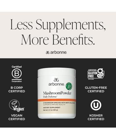 Arbonne Mushroom Powder Daily Defense - Daily Mushroom Supplement Powder Superblend That Supports Immune and Cognitive Health 100% Organic Mushrooms 2.1 oz - Buy Online on GoSupps.com