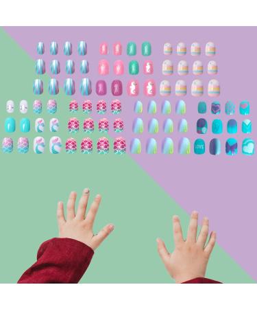 Siusio 120pcs Children Acrylic Fake Nails - Press On Glitter Gradient Nail Art Kits for Girls - Mermaid Beach Series - Buy Online on GoSupps.com