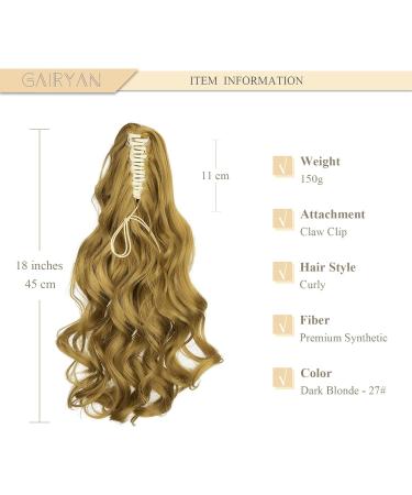 Gairyan 45cm Dark Blonde Claw Clip Ponytail Extensions - Curly Wavy Synthetic Hair for Women - Buy Online on GoSupps.com