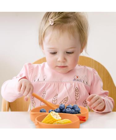 Qshare Baby Suction Plate with Spoon and Fork - Non Slip Silicone Plate for Self Feeding Training - Divided Weaning Plates for Baby Toddler (Yellow) - Buy Online on GoSupps.com
