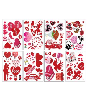 Valentines Temporary Tattoos Sticker 90 Pcs Valentines Day Decorations Tattoo Sets Cupid Heart Love Rose Bouquet Fake Tattoo Stickers for Lover Party Decorations Girls Women Favor Party Supplies (8 Sheets)
