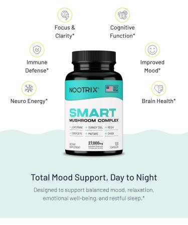 Nootrix Smart Mushrooms Complex Supplement | Supports Memory Mental Focus Cognitive Health & Energy | 27 000mg Organic Mushrooms | Lions Mane Reishi Cordyceps Chaga & Turkey Tail | 240 Capsules 240 Count (Pack of 2) - Buy Online on GoSupps.com