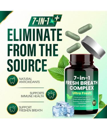 Fresh Breath Capsules Breath Freshener 7 in 1 Powerful Solution With Chlorophyllin Mint Extract Magnesium Citrate & Probiotic Blend Eliminate Bad Breath From The Inside Out (1) - Buy Online on GoSupps.com