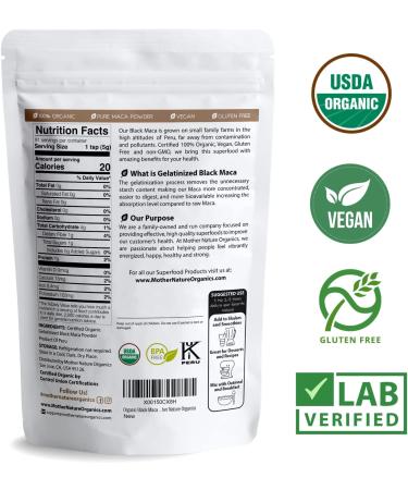 Mother Nature Organics Black Maca Powder 1 lb - Gelatinized for Enhanced Absorption - Fresh Harvest from Peru - Non-GMO, Vegan, Gluten-Free - Buy Online on GoSupps.com