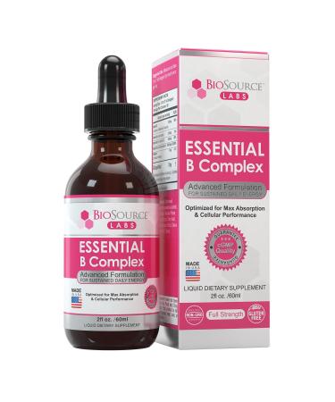 BioSource Labs Essential B Complex - Daily Vegan Vitamin B-Complex Sublingual Liquid Drops w/Methyl B12 (2oz / 60ml Bottle) - 60-Day Supply