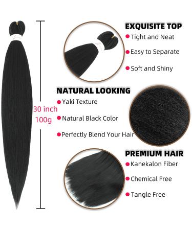Xusuperb Pre-Stretched Braiding Hair 30 Black - 6 Pack Knotless Extensions | Easy Braids & Calon Yaki Lichen Hair - Buy Online on GoSupps.com