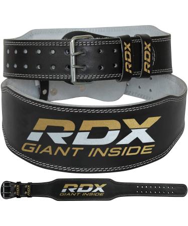 RDX weight lifting belt leather 4 and 6 10 adjustable holes training belt buckle powerlifiting fitness strength training belt bodybuilding padded gym weight lifting belt men women 2xl suitable 39-44 inch black gold 4 inches