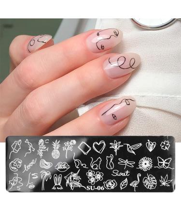 6-Piece Nail Stamping Plates Set with Stamper, Scraper, Chrysanthemum, Coconut Tree, and Leaf Designs - Manicure Nail Art Templates for Flowers - Nail Supplies - Buy Online on GoSupps.com