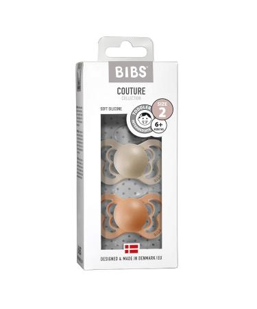 BIBS Couture Baby Pacifier 2-Pack | Made in Denmark | BPA Free Dummy Soother Anatomical Nipple. Silicone Size 2 (6-18 Months) Vanilla/Peach - Buy Online on GoSupps.com