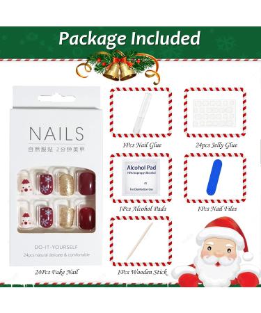 Christmas False Nails Set - 24Pcs Red Short Square Press on Nails with Santa & Snowflake Xmas Glitter. Perfect for Women & Girls Festival Holiday Nail Art - Buy Online on GoSupps.com