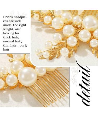 Handcess Bridal Wedding Hair Comb Gold Pearls Hairpiece Leaf Bridal Side Combs Wedding Hair Accessories for Women and Girls - Buy Online on GoSupps.com