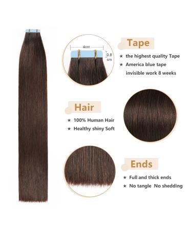 Yilite Tape Extensions Real Hair - Dark Brown 60cm | 20 Pieces Pack | Invisible Silky Straight Skin Weft - Buy Online on GoSupps.com